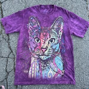The Mountain Rainbow calico Cat Purple Tie-Dye T-shirt Size Medium